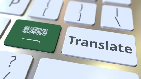 TRANSLATE Text and Flag of Saudi Arabia on the Keyboard