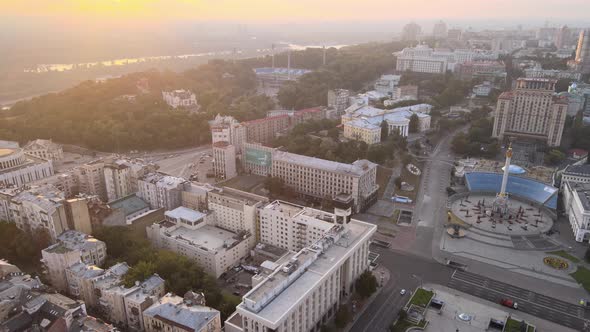 Kyiv Kiev Ukraine at Dawn in the Morning. Aerial View