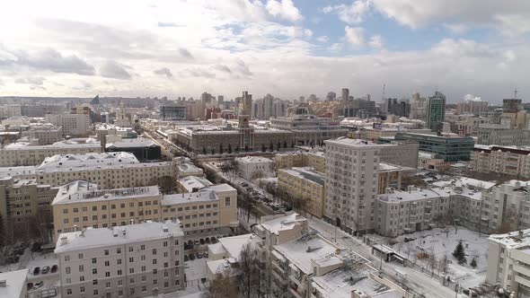 Aerial view of big winter city and city administration building 01