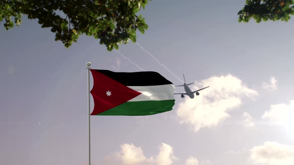 Jordan Flag With Airplane And City -3D rendering