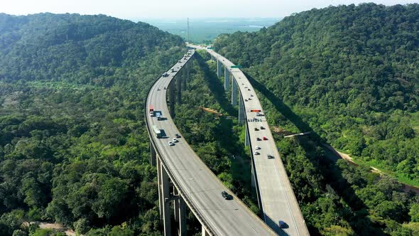 Nature landscape of highway road between green mountains.