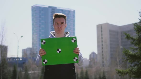 Person Reports About Cancer and Aids Problem. Track Points Chroma Key Billboard.