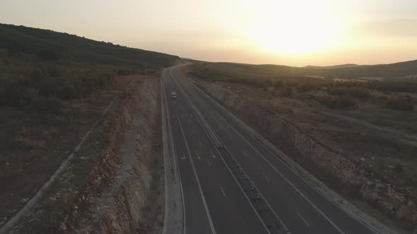 Top View of Lorry Truck Passing By Cars on New Condition Road