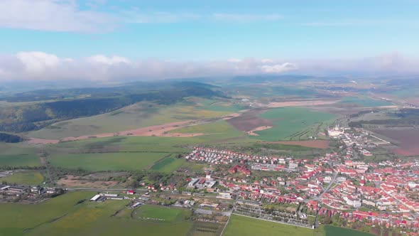 Aerial Drone View on Village or Small Town Near Spissky Castle. Slovakia