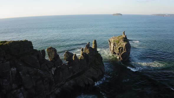 A Bird's Market on a Rocky Ledge in the Shape of Fingers on the Seashore