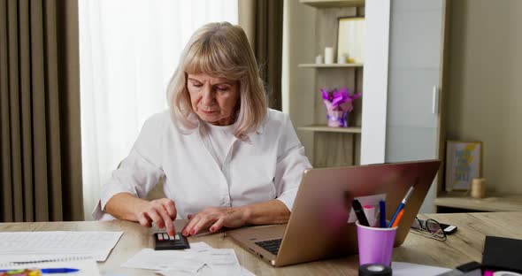 Elderly Woman Doing Her Paperwork or Accounts in a Concept of Retirement or Remote Working From Home