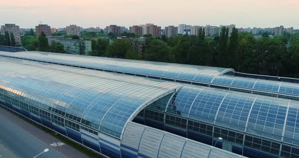 Drone view on a modern glass tunnel construction.