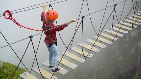 The Rope Bridge on the Top of Mountain of Rosa Khutor, Russia