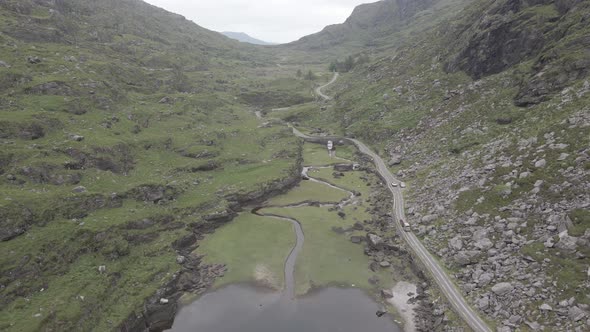 Highway to Gap of Dunloe rocky Killarney Ireland aerial