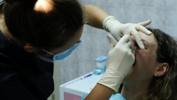 Visit To the Dentist, Installation of the Bracket System. Orthodontist Establishes a Metal