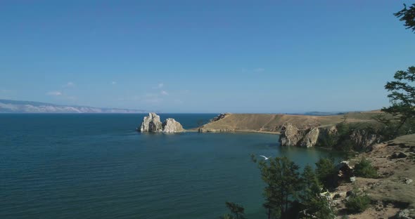 Baikal Lake in Summer. View of the Natural Landmark of Olkhon Island - Shamanka Rock