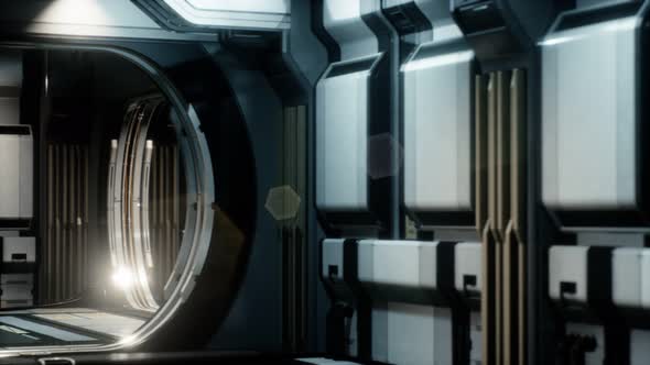 3D Rendering of Realistic Scifi Spaceship Corridor alt
