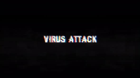 Virus Attack glitch text with noise and vhs background