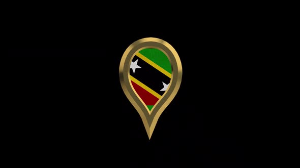 Saint Kitts 3D Rotating Location Gold Pin Icon