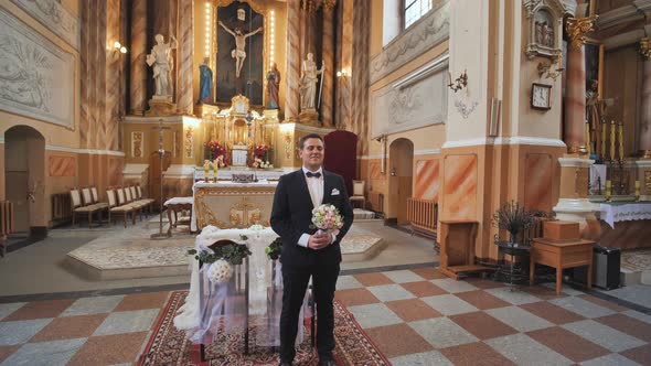 The Groom Expects His Bride During a Wedding in the Catholic Church