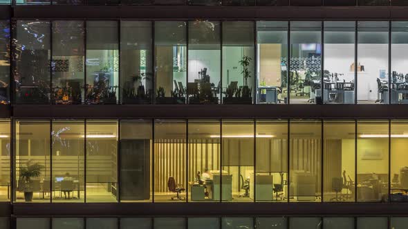 Big Glowing Windows in Modern Office Buildings Timelapse at Night