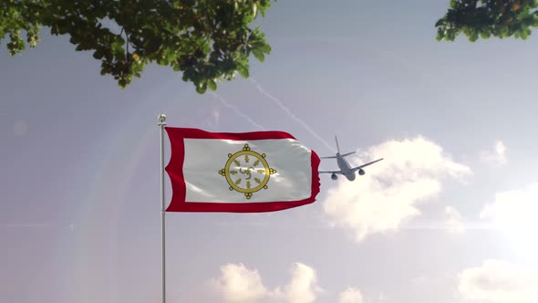 Sikkim Flag With Airplane And City -3D rendering