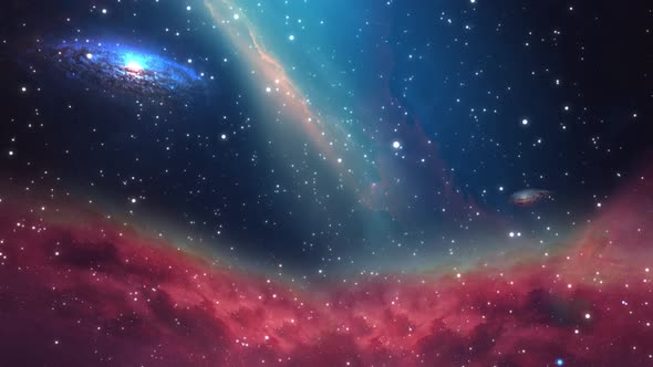 Animated footage, space background with flying constellations, galaxies and stars.