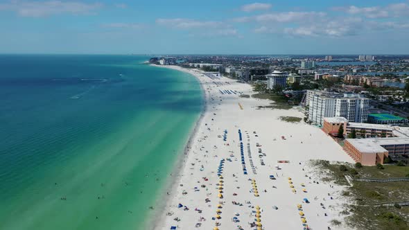 Scenic Ocean At St Pete Beach In Florida, USA - aerial pullback