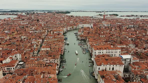 Drone Panoramic View of Venice with Traditional Houses and Grand Canal