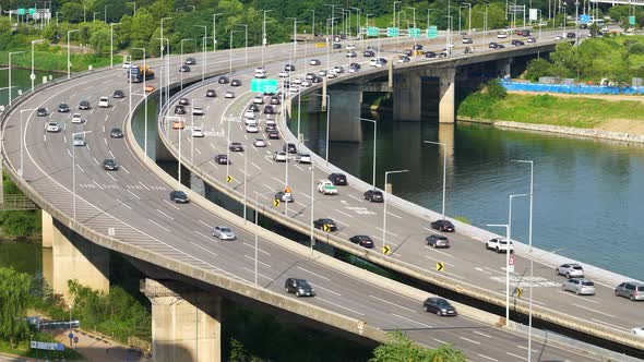 Seoul Han Rive Bridge Road Traffic