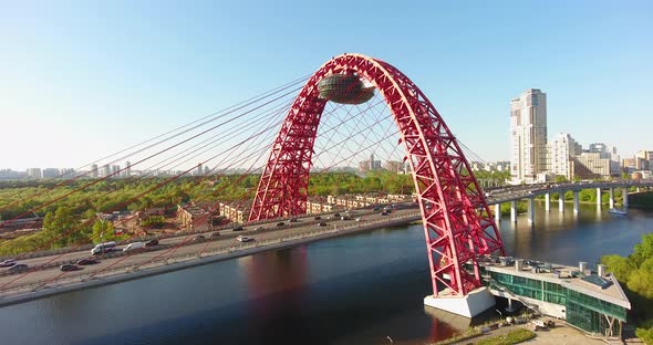 Zhivopisniy bridge, Moscow, Russia. Aerial