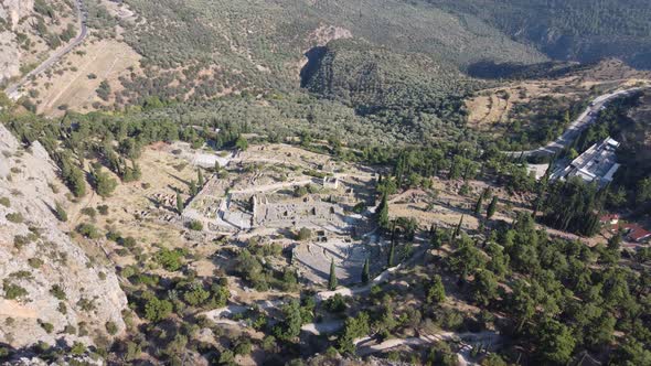 Delphi ancient city aerial view, Greece