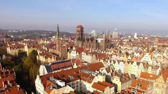 Aerial view of the old town of Gdansk at sunny day