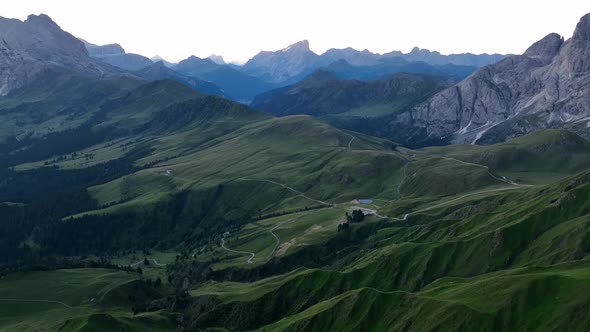 Dolomites peaks on a summer sunrise