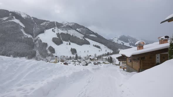 Saalbach-Hinterglemm seen from a hill during winter