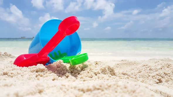 Wide angle fly over copy space shot of a white paradise beach and aqua turquoise water background in