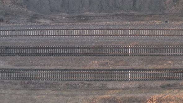 Railroad Rails and Sleepers Top View Drone Footage