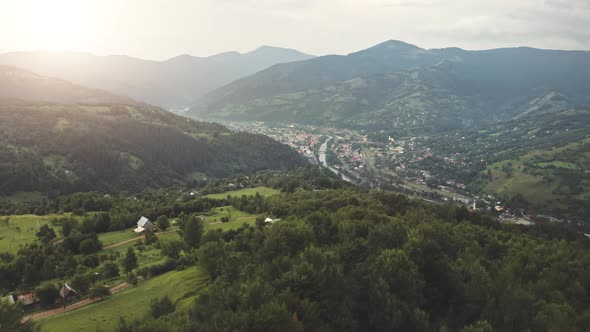 Mountain Town in Sun Green Valley Aerial