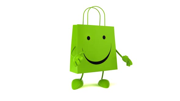 Fun 3D cartoon shopping bag walking and presenting