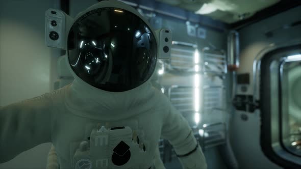 Astronaut Inside the Orbital Space Station alt