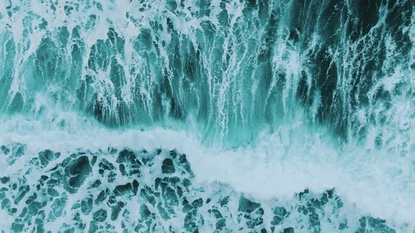 Powerful Ocean Waves Move on Turquoise Boundless Surface