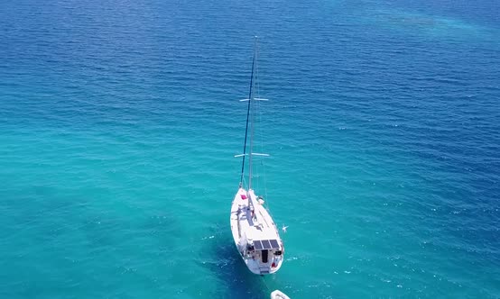 Aerial travel of lagoon beach by lagoon and sand background