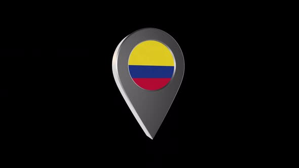 3d Animation Map Navigation Pointer With Colombia Flag With Alpha Channel  - 2K