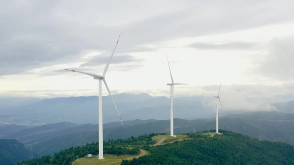 Aerial View with Wind Turbines