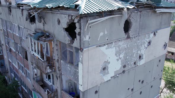 War in Ukraine  a Destroyed Building in the City of Makariv