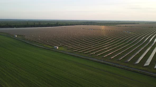 Aerial Top View of a Solar Panels Power Plant