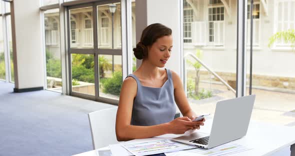 Female business executive using mobile phone at desk