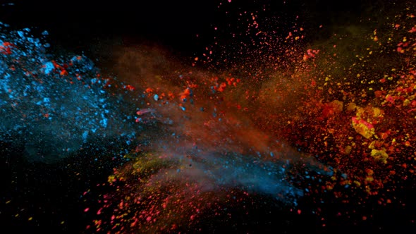 Super Slowmotion Shot of Color Powder Explosion Isolated on Black Background at 1000Fps