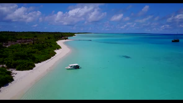 Aerial view scenery of perfect seashore beach trip by clear water with white sand background of a pi