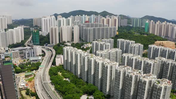 Drone fly over Hong Kong