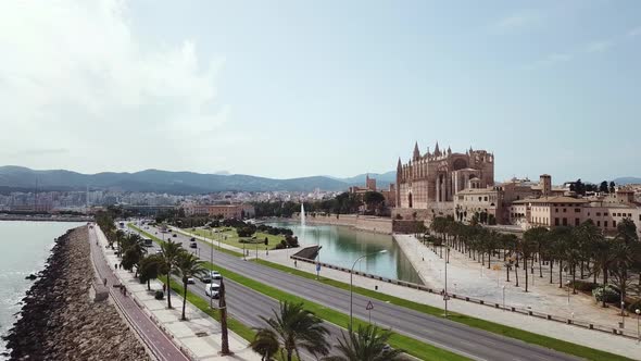 Aerial: Cityscape of Palma de Mallorca