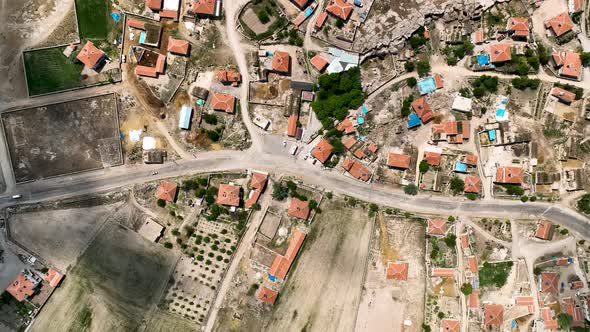 Red roof village aerial view 4 K Turkey