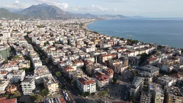 Aerial View Alanya Turkey  Resort Town Seashore
