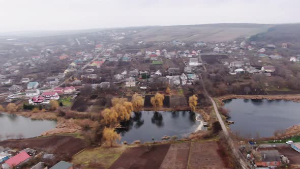 Panoramic aerial shot in town