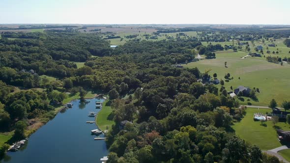 Landscape Panorama Suburban American Lake Aerial Drone Footage
